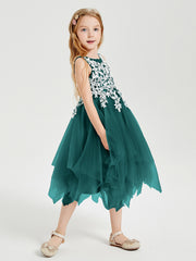 Tea Length Tulle Junior Bridesmaid Dresses Peacock