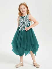Tea Length Tulle Junior Bridesmaid Dresses Peacock