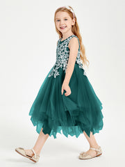 Tea Length Tulle Junior Bridesmaid Dresses Peacock