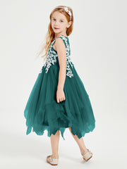 Tea Length Tulle Junior Bridesmaid Dresses Peacock