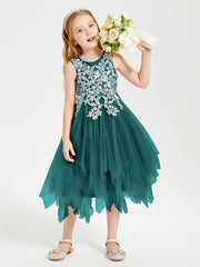 Tea Length Tulle Junior Bridesmaid Dresses Peacock