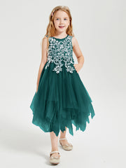 Tea Length Tulle Junior Bridesmaid Dresses Peacock