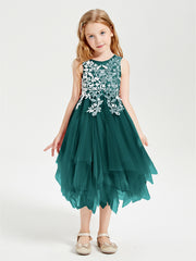 Tea Length Tulle Junior Bridesmaid Dresses Peacock