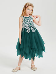 Tea Length Tulle Junior Bridesmaid Dresses Peacock