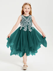 Tea Length Tulle Junior Bridesmaid Dresses Peacock