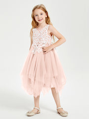 Tea Length Tulle Junior Bridesmaid Dresses Pearl Pink
