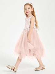 Tea Length Tulle Junior Bridesmaid Dresses Pearl Pink