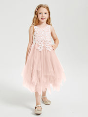 Tea Length Tulle Junior Bridesmaid Dresses Pearl Pink
