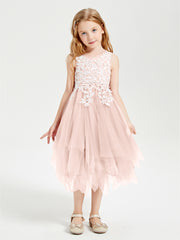 Tea Length Tulle Junior Bridesmaid Dresses Pearl Pink