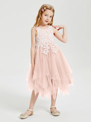 Tea Length Tulle Junior Bridesmaid Dresses Pearl Pink