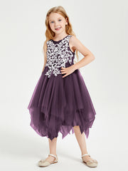 Tea Length Tulle Junior Bridesmaid Dresses Plum