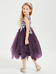 Tea Length Tulle Junior Bridesmaid Dresses Plum