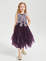 Tea Length Tulle Junior Bridesmaid Dresses Plum