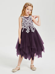 Tea Length Tulle Junior Bridesmaid Dresses Plum