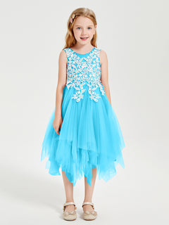 Tea Length Tulle Junior Bridesmaid Dresses Pool