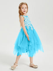 Tea Length Tulle Junior Bridesmaid Dresses Pool