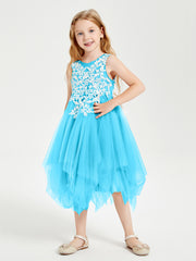 Tea Length Tulle Junior Bridesmaid Dresses Pool