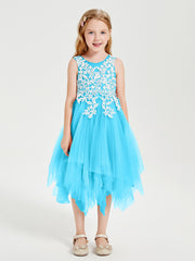 Tea Length Tulle Junior Bridesmaid Dresses Pool