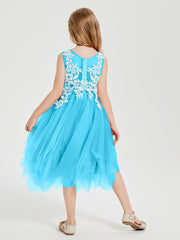 Tea Length Tulle Junior Bridesmaid Dresses Pool