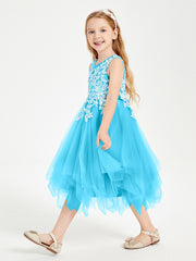 Tea Length Tulle Junior Bridesmaid Dresses Pool