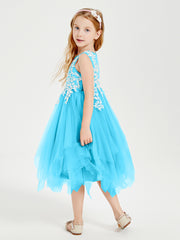 Tea Length Tulle Junior Bridesmaid Dresses Pool