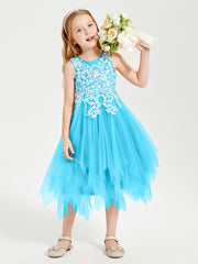 Tea Length Tulle Junior Bridesmaid Dresses Pool