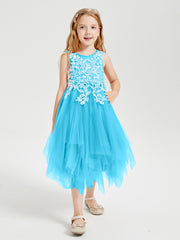 Tea Length Tulle Junior Bridesmaid Dresses Pool