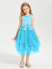 Tea Length Tulle Junior Bridesmaid Dresses Pool