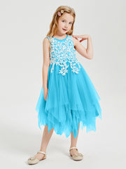 Tea Length Tulle Junior Bridesmaid Dresses Pool