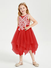 Tea Length Tulle Junior Bridesmaid Dresses Red