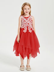 Tea Length Tulle Junior Bridesmaid Dresses Red