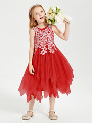 Tea Length Tulle Junior Bridesmaid Dresses Red