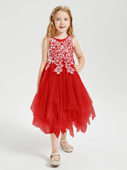Tea Length Tulle Junior Bridesmaid Dresses Red