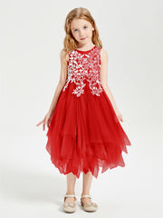 Tea Length Tulle Junior Bridesmaid Dresses Red