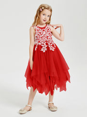 Tea Length Tulle Junior Bridesmaid Dresses Red
