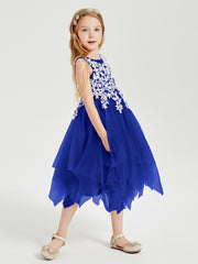Tea Length Tulle Junior Bridesmaid Dresses Royal Blue