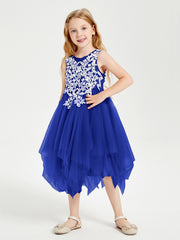 Tea Length Tulle Junior Bridesmaid Dresses Royal Blue