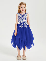 Tea Length Tulle Junior Bridesmaid Dresses Royal Blue