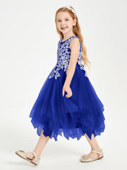 Tea Length Tulle Junior Bridesmaid Dresses Royal Blue