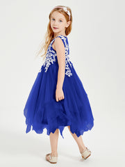 Tea Length Tulle Junior Bridesmaid Dresses Royal Blue