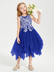 Tea Length Tulle Junior Bridesmaid Dresses Royal Blue