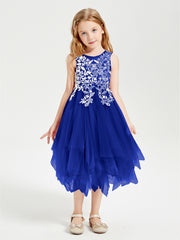 Tea Length Tulle Junior Bridesmaid Dresses Royal Blue