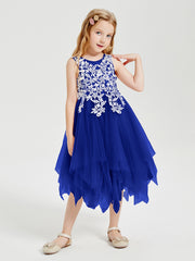 Tea Length Tulle Junior Bridesmaid Dresses Royal Blue