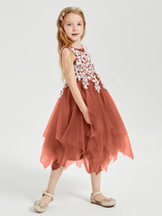 Tea Length Tulle Junior Bridesmaid Dresses Rust