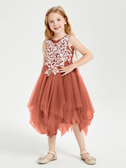 Tea Length Tulle Junior Bridesmaid Dresses Rust