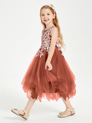 Tea Length Tulle Junior Bridesmaid Dresses Rust
