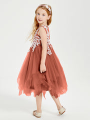 Tea Length Tulle Junior Bridesmaid Dresses Rust