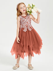 Tea Length Tulle Junior Bridesmaid Dresses Rust