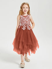 Tea Length Tulle Junior Bridesmaid Dresses Rust