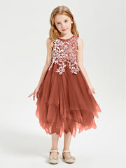 Tea Length Tulle Junior Bridesmaid Dresses Rust